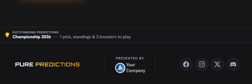 The site footer, with “Presented by Your Company” between the wordmark and the social links
