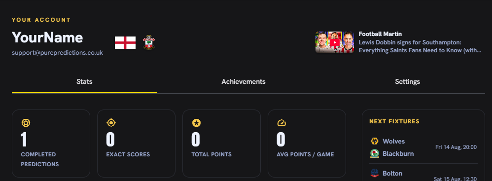 A player's stats page showing a linked channel's latest video beside the account header